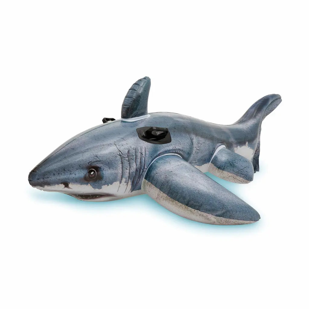 Intex Great White Shark Ride-On Inflatable Pool Float – Realistic Shark Design with Grab Handles & Repair Patch - Damoo