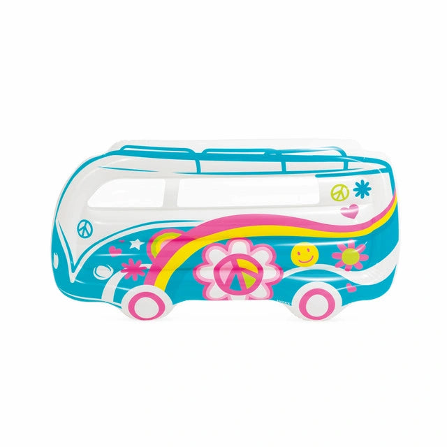 Intex Groovy Van Inflatable Pool Float – Retro Flower Power Floatie with Underwater Window & Repair Patch - Damoo