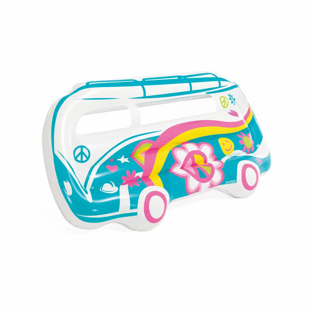 Intex Groovy Van Inflatable Pool Float – Retro Flower Power Floatie with Underwater Window & Repair Patch - Damoo