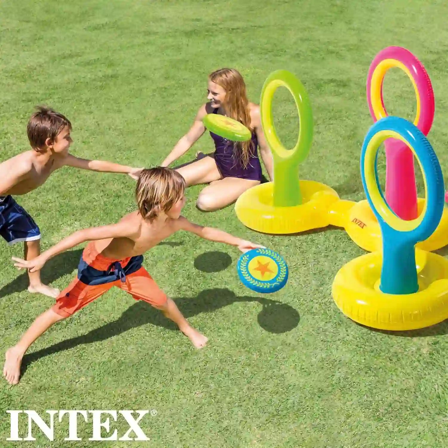 INTEX Inflatable Flying Disc Toss Game – Pool & Yard Toy for Kids Ages 3+ (178x102x104 cm) - Damoo