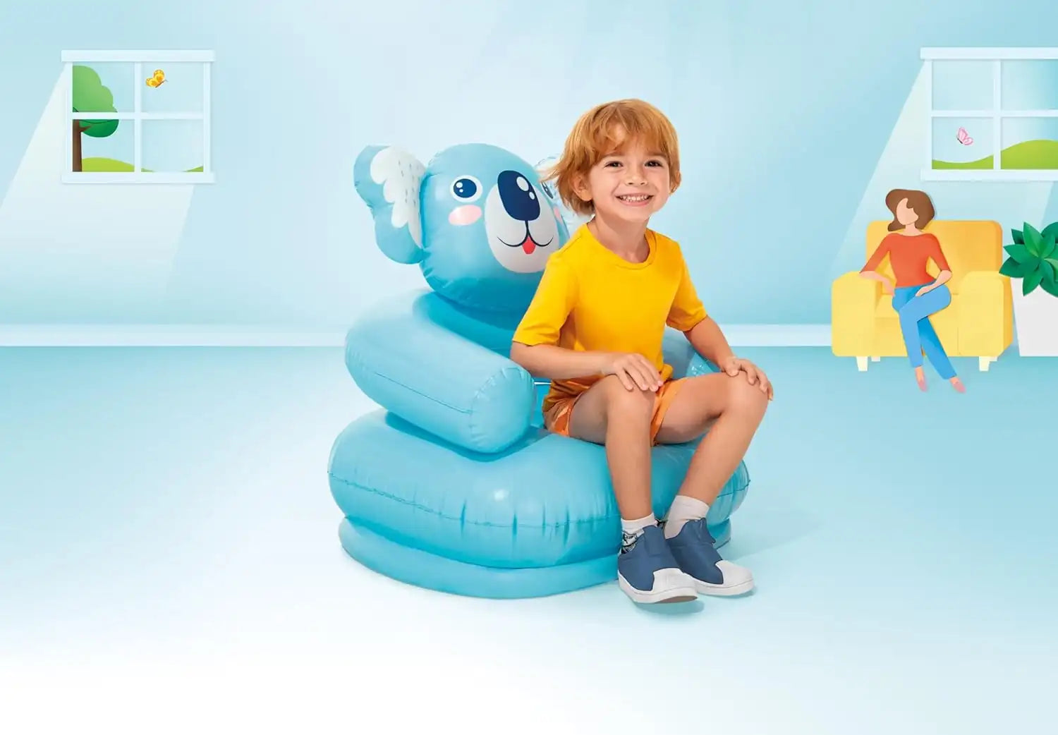 INTEX Inflatable Happy Animal Chair – Bear Design Sofa for Kids (66x64x71cm) - Damoo