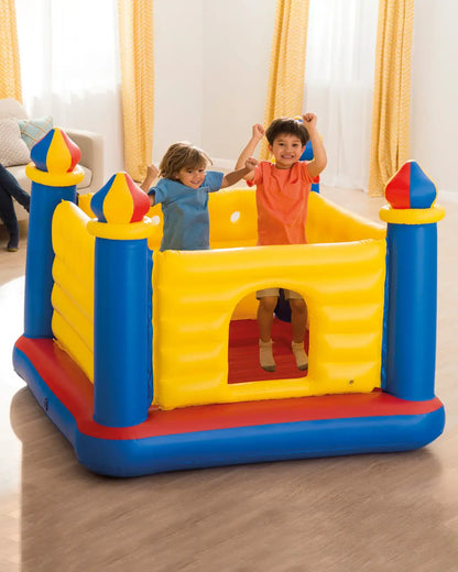 Intex Jump-O-Lene Castle Bouncer – 175cm x 175cm x 135cm Inflatable Bounce House for Kids, Ages 3–6 - Damoo