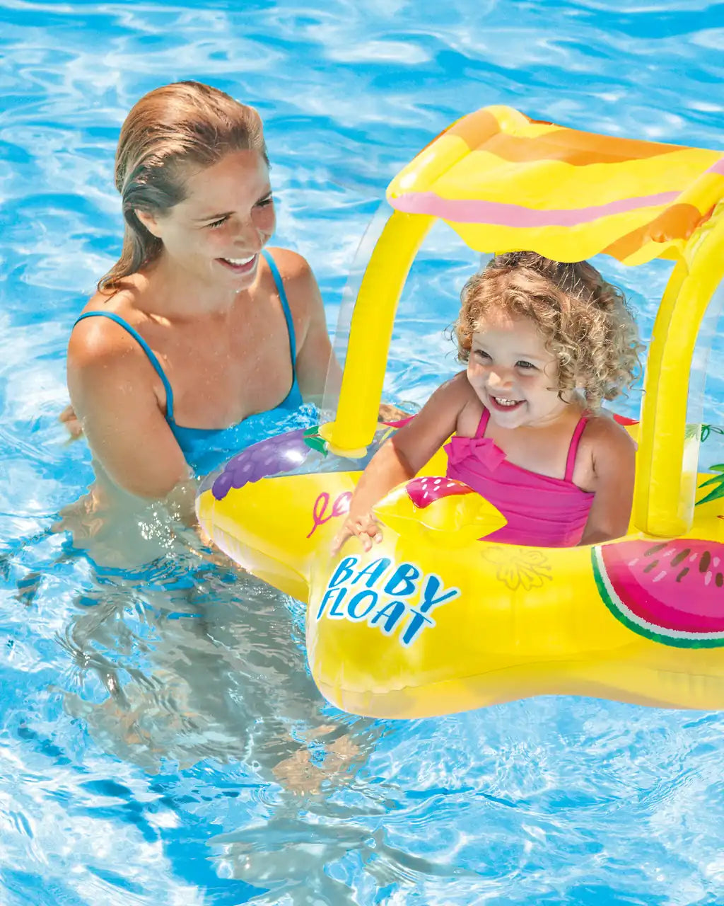 Intex Kiddie Inflatable Pool Float with Sunshade – Toddler Swim Trainer with Canopy & Dual Air Chambers – 81 x 79 cm for Ages 1–2 - Damoo