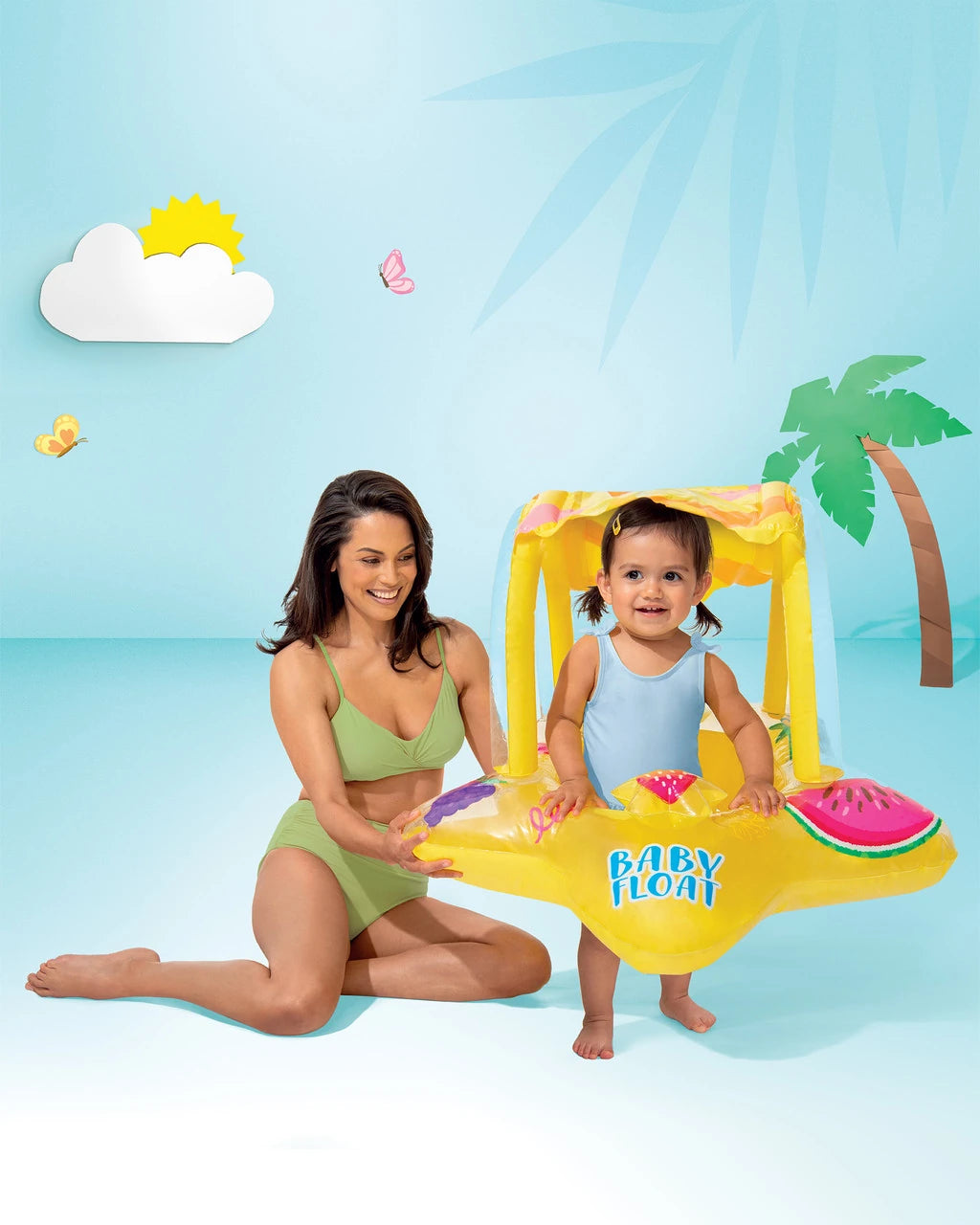 Intex Kiddie Inflatable Pool Float with Sunshade – Toddler Swim Trainer with Canopy & Dual Air Chambers – 81 x 79 cm for Ages 1–2 - Damoo