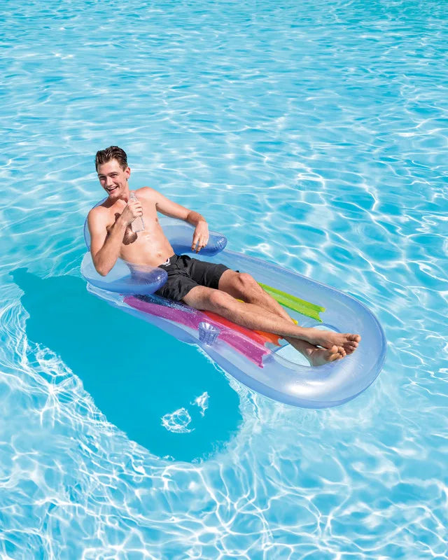 Intex King Kool® Inflatable Pool Lounger – Floating Chair with Backrest, Armrests & Cup Holder – 160cm x 85cm – Assorted - Damoo