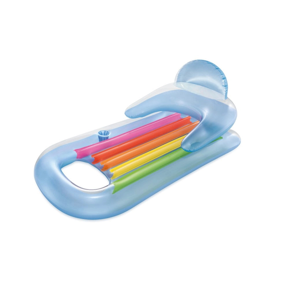 Intex King Kool® Inflatable Pool Lounger – Floating Chair with Backrest, Armrests & Cup Holder – 160cm x 85cm – Assorted - Damoo