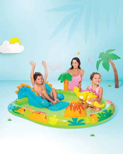 INTEX Little Dino Inflatable Play Center for Kids – Dinosaur-Themed Water Park with Slide, Sprayer & Landing Mat, 191 x 152 x 58 cm, For Ages 2+, Built-In Water Sprinkler & Repair Patch Included - Damoo