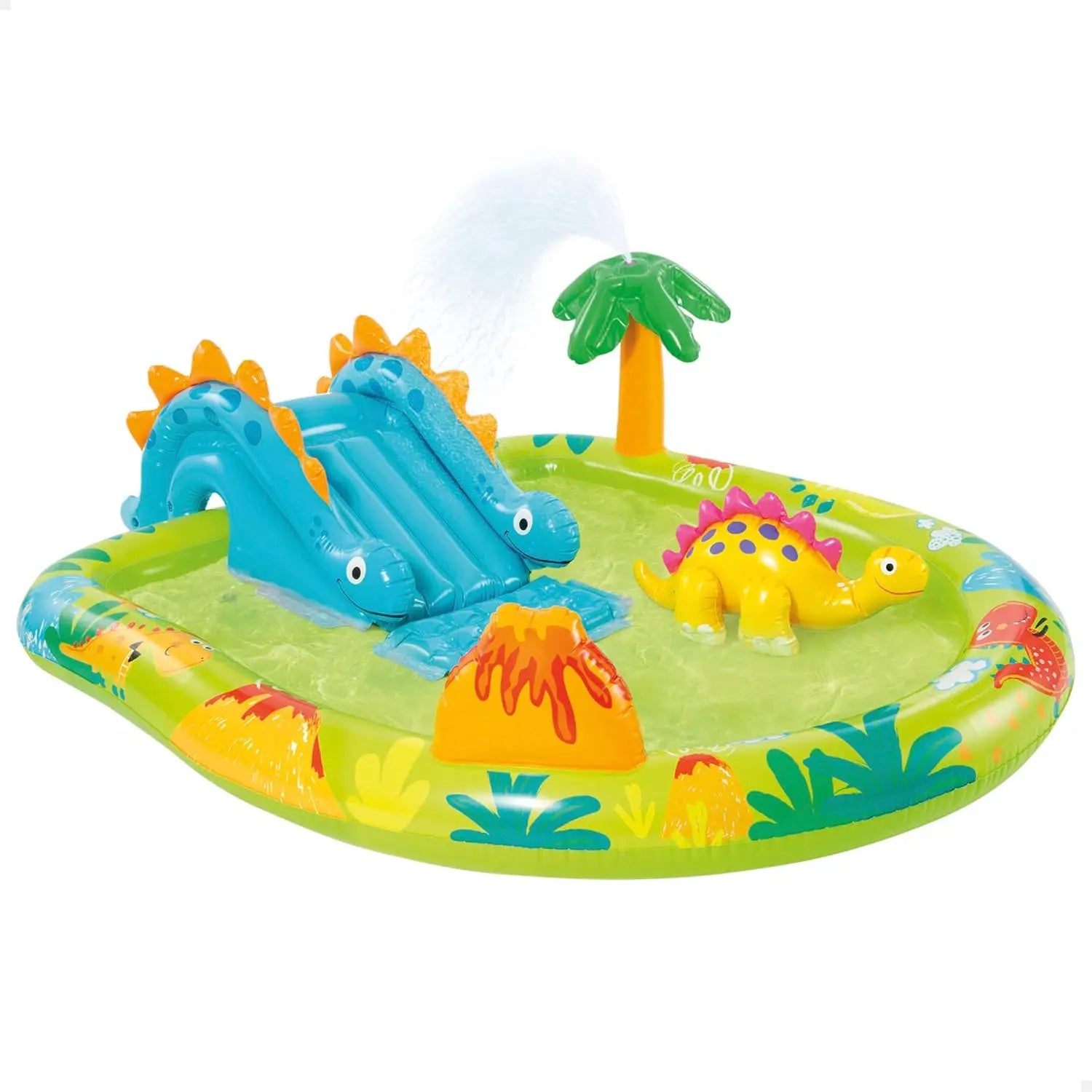 INTEX Little Dino Inflatable Play Center for Kids – Dinosaur-Themed Water Park with Slide, Sprayer & Landing Mat, 191 x 152 x 58 cm, For Ages 2+, Built-In Water Sprinkler & Repair Patch Included - Damoo