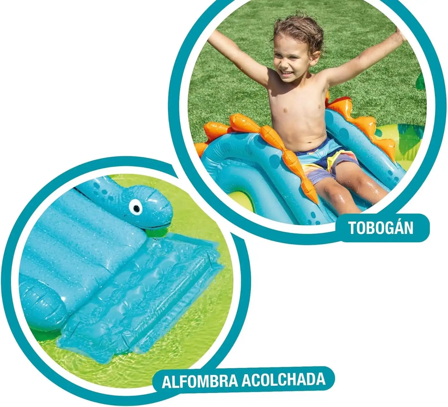 INTEX Little Dino Inflatable Play Center for Kids – Dinosaur-Themed Water Park with Slide, Sprayer & Landing Mat, 191 x 152 x 58 cm, For Ages 2+, Built-In Water Sprinkler & Repair Patch Included - Damoo