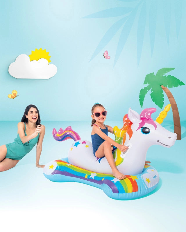Intex Magical Unicorn Ride-On Pool Float – Colorful Inflatable Pool Toy for Kids – Extra Stable with Handles – Ages 3+ - Damoo