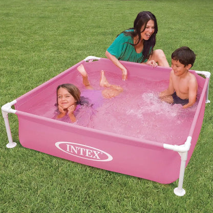 Intex Mini Frame Pool for Kids – 122cm x 122cm x 30cm, Compact Steel Frame Pool with Foam Edges & Repair Kit, Ages 3+ - Damoo