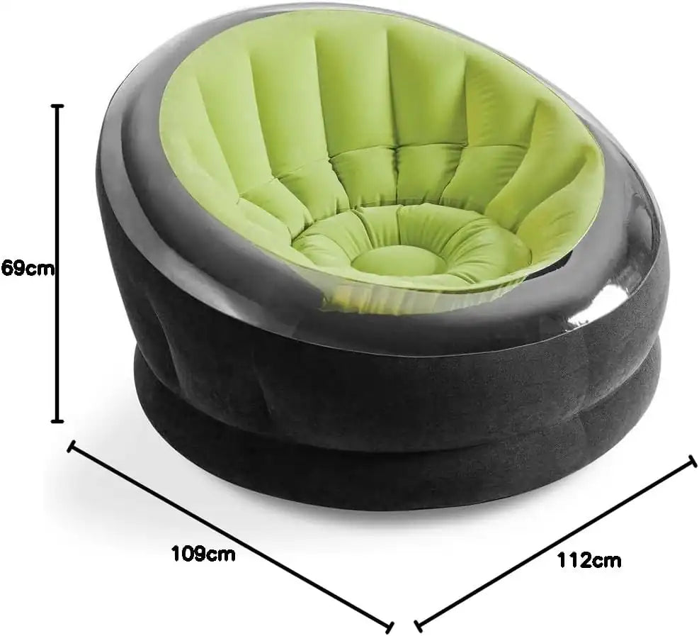 INTEX Modern Lime Green Inflatable Chair – Waterproof Blow-Up Lounge Seat with Glossy Finish, Solid Backrest, Armless Recliner for Indoor & Outdoor, 112×109×69cm - Damoo