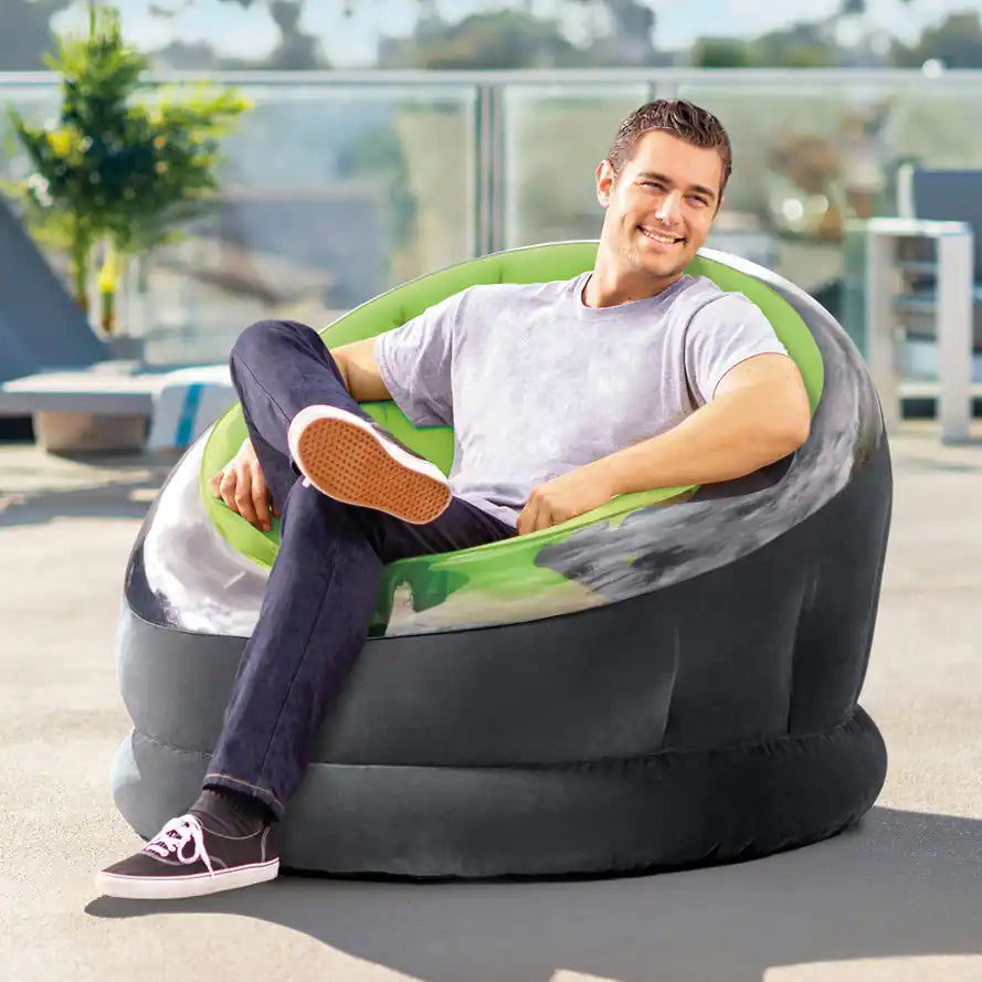 INTEX Modern Lime Green Inflatable Chair – Waterproof Blow-Up Lounge Seat with Glossy Finish, Solid Backrest, Armless Recliner for Indoor & Outdoor, 112×109×69cm - Damoo
