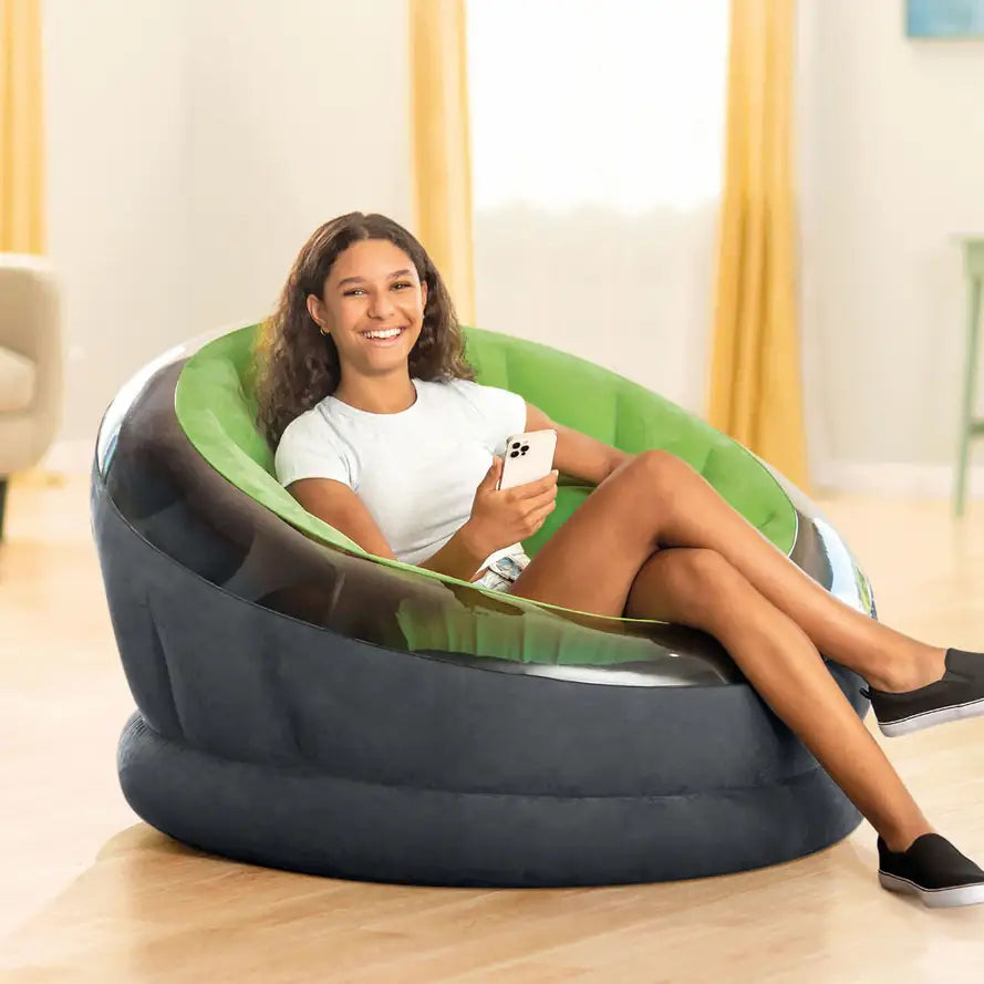 INTEX Modern Lime Green Inflatable Chair – Waterproof Blow-Up Lounge Seat with Glossy Finish, Solid Backrest, Armless Recliner for Indoor & Outdoor, 112×109×69cm - Damoo