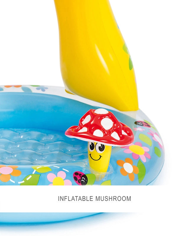 Intex Mushroom Inflatable Baby Pool with Built-In Sunshade – 102 x 89 cm Kiddie Pool for Ages 1–3 – Soft Floor & Cute Mushroom Design - Damoo