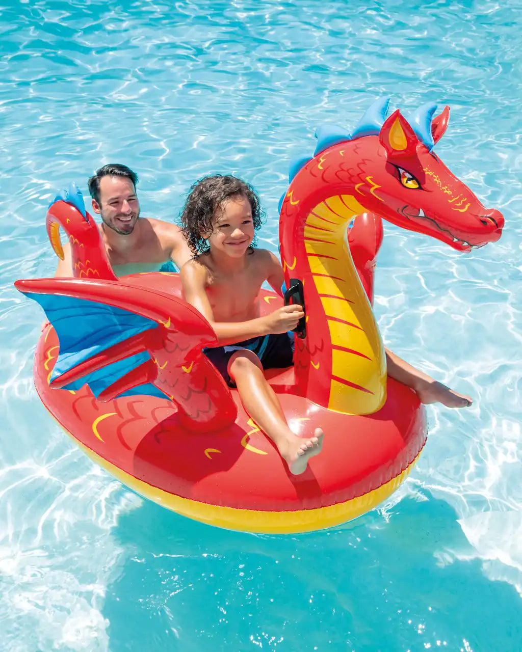 INTEX Mystical Dragon Ride-On Pool Float for Kids – Giant Inflatable Fantasy Water Toy with Handles & Dual Air Chambers, 198 x 173 cm, Durable Vinyl, For Pool, Lake or Beach Fun - Damoo