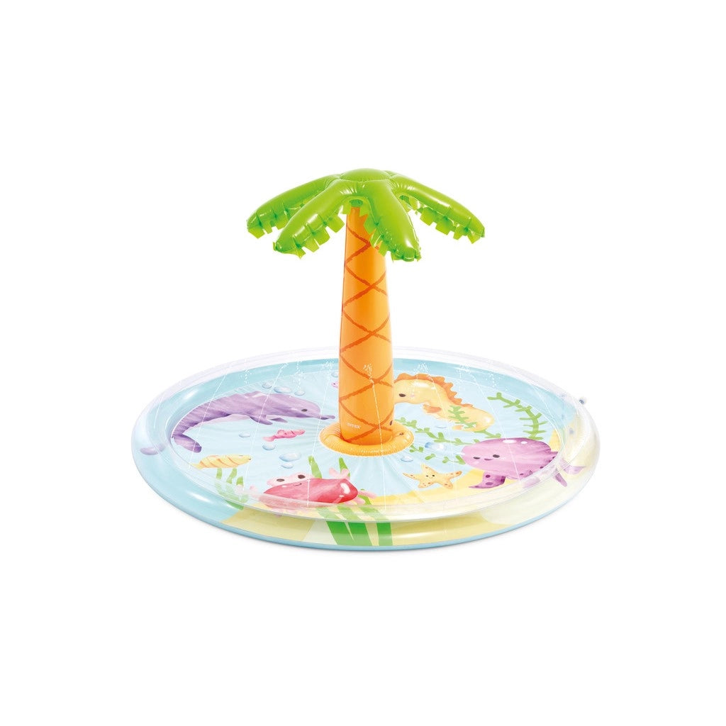 Intex Palm Tree Spray Kiddie Pool – 147 x 104 cm Inflatable Wading Pool with Sprayer for Kids Ages 2+ – Tropical Design with Built-In Hose Connector - Damoo