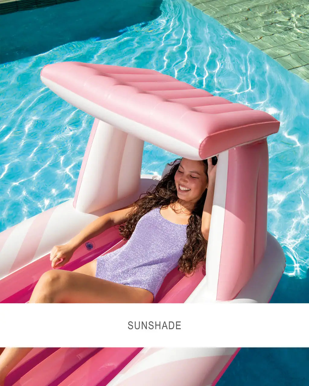 INTEX Pink Paradise Inflatable Boat Pool Float with Sunshade Canopy – 244 x 119 x 97 cm, Stylish Pink & White Design with Cup Holders, Handles & 100 kg Weight Limit for Adults - Damoo