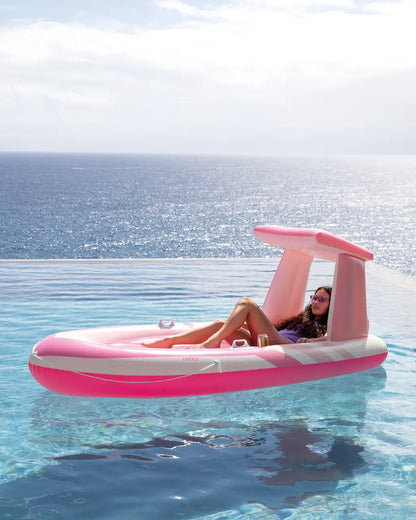 INTEX Pink Paradise Inflatable Boat Pool Float with Sunshade Canopy – 244 x 119 x 97 cm, Stylish Pink & White Design with Cup Holders, Handles & 100 kg Weight Limit for Adults - Damoo