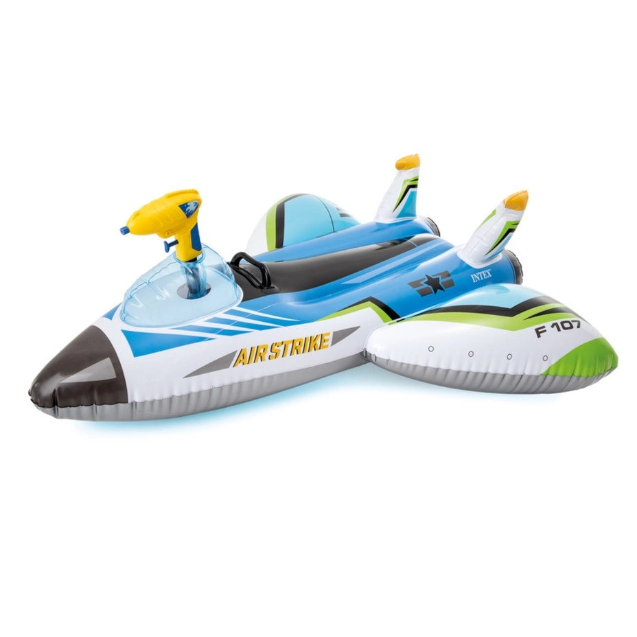 Intex Plane Ride-On Inflatable Pool Float with Built-In Water Gun – Airplane Pool Rider for Kids Ages 3+ – 117 cm Vinyl Float in Red or Blue - Damoo