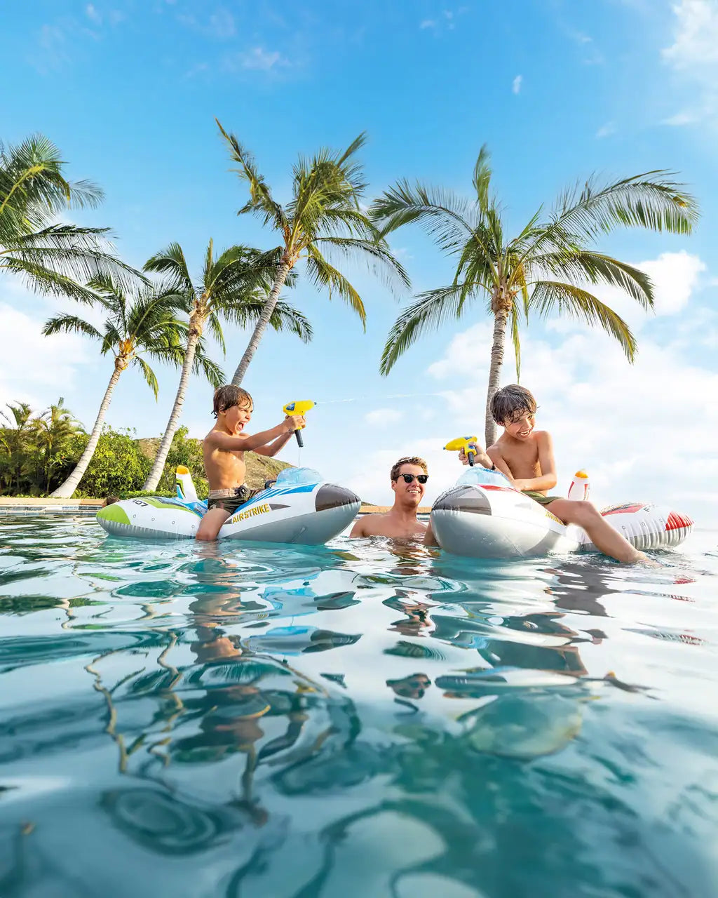 Intex Plane Ride-On Inflatable Pool Float with Built-In Water Gun – Airplane Pool Rider for Kids Ages 3+ – 117 cm Vinyl Float in Red or Blue - Damoo