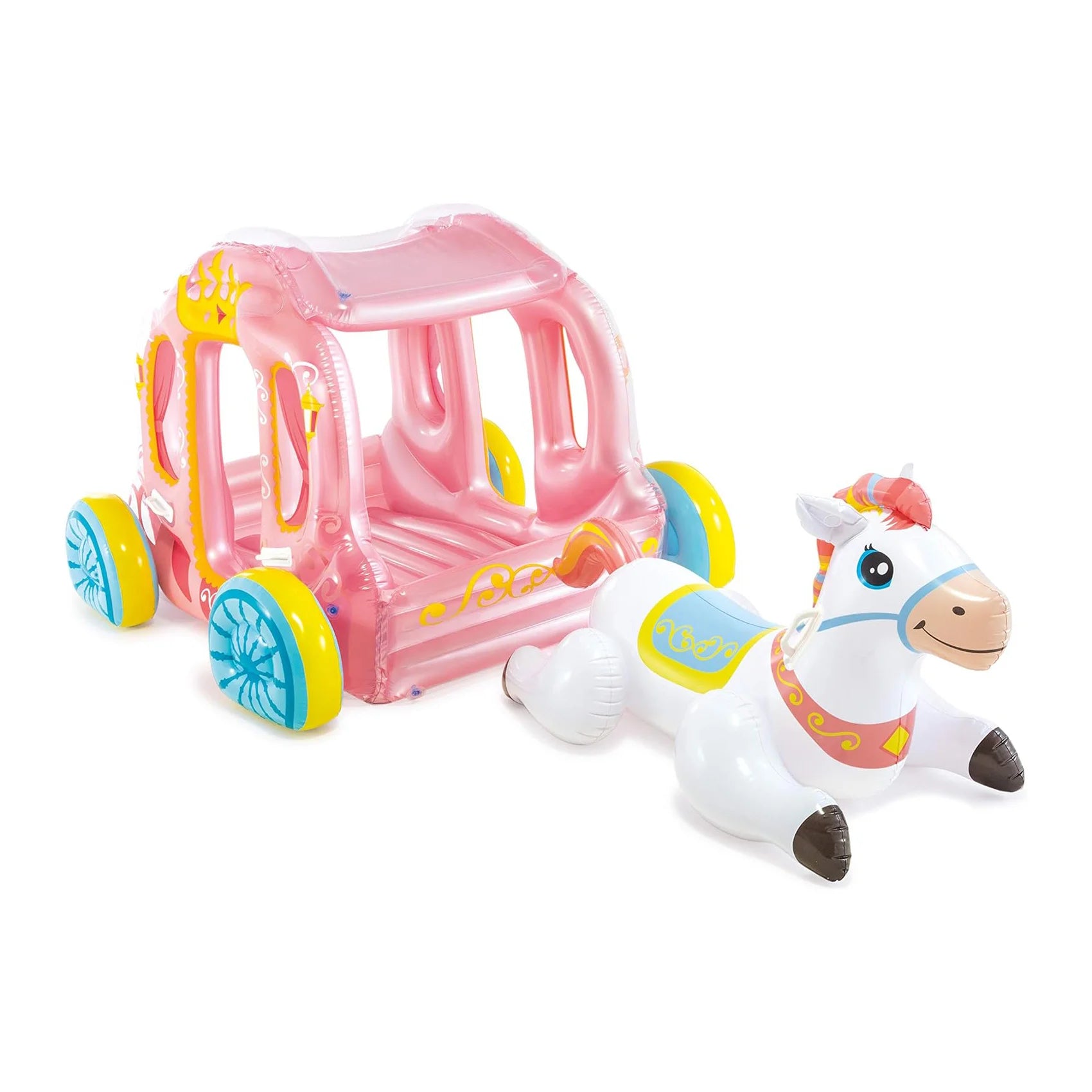 INTEX Princess Carriage Inflatable Play Centre for Kids – Fairy Tale Coach with Horse, Indoor & Outdoor Use, 145 x 135 x 104 cm, for Ages 3+, Holds 2 Children (Up to 100 kg) - Damoo