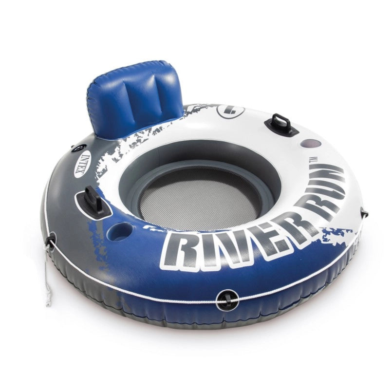 Intex River Run® 1 Inflatable Floating Tube – 135 cm Diameter Lake & River Float with Backrest, Cup Holders & Mesh Bottom – Adult Pool Lounger with Connect 'n Float™ System - Damoo