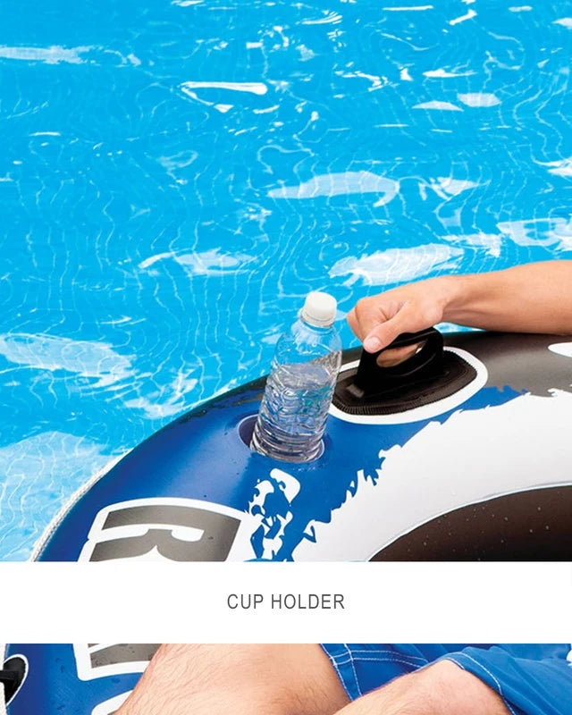 Intex River Run® 1 Inflatable Floating Tube – 135 cm Diameter Lake & River Float with Backrest, Cup Holders & Mesh Bottom – Adult Pool Lounger with Connect 'n Float™ System - Damoo