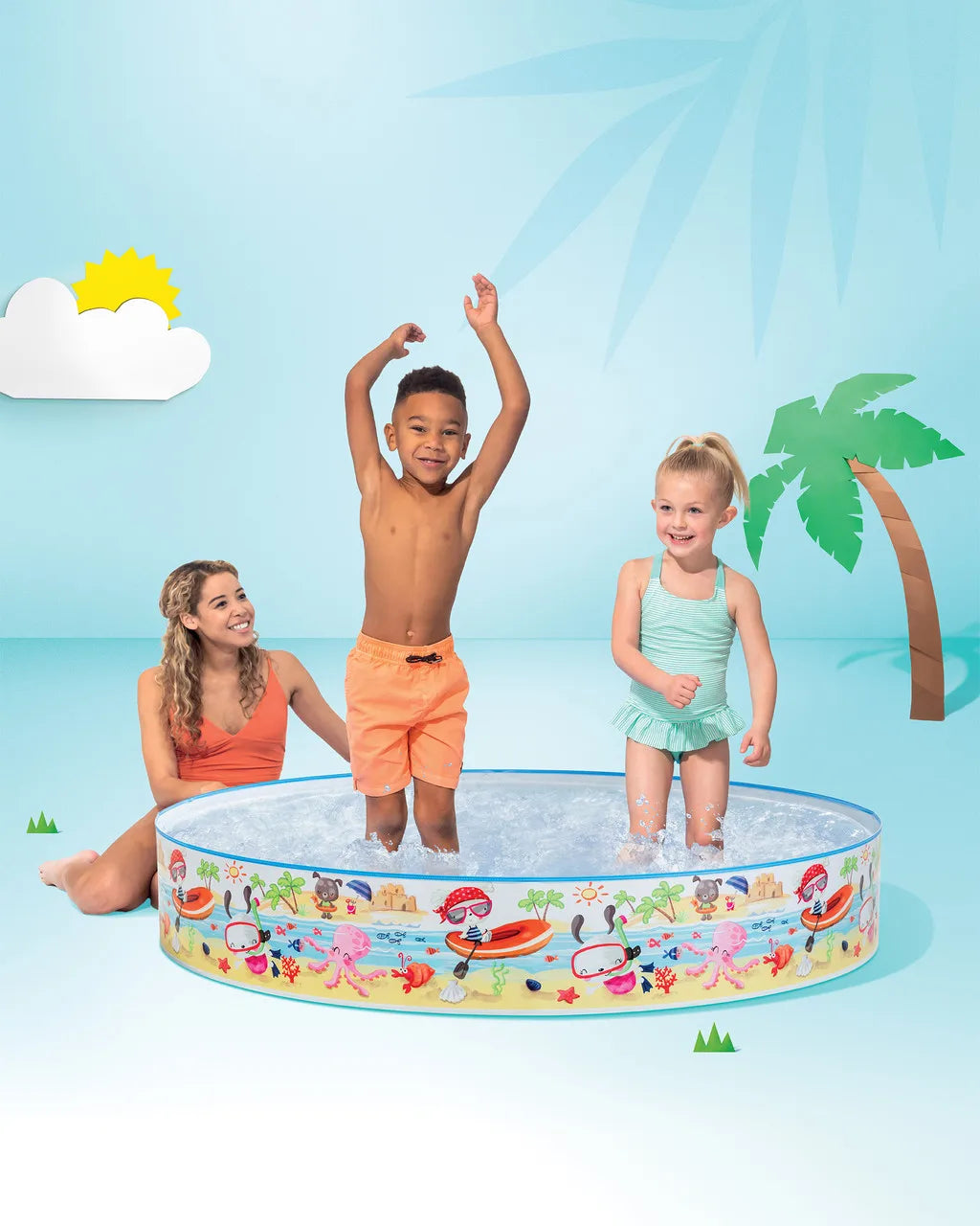 Intex Snapset® Fun at the Beach Kiddie Pool – 152cm Easy-Setup Pool for Kids, 443L Capacity, Lightweight & Durable, Ages 3+ - Damoo