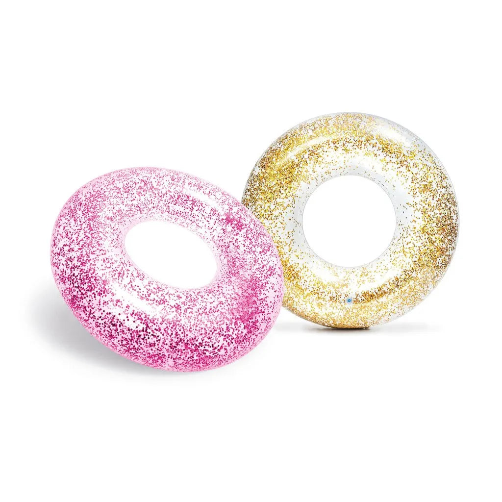 Intex Sparkling Glitter Inflatable Pool Tubes – 47in Transparent Swim Rings with Gold Glitter – Durable Vinyl Float for Ages 9+ - Damoo