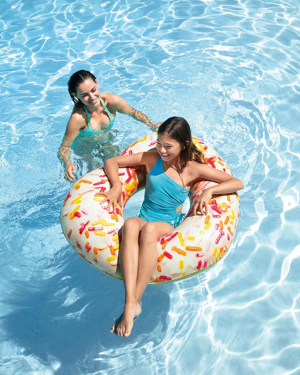 Intex Sprinkle Donut Heart Inflatable Pool Tube – Colorful Summer Float Ring | With Repair Patch | Fun Donut Design | Age 9+ - Damoo