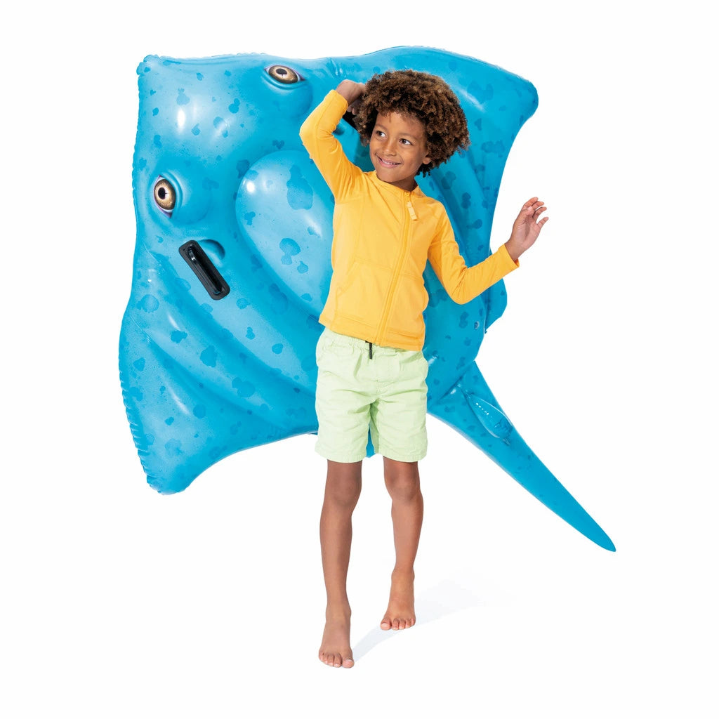 Intex Stingray Ride-On Inflatable Pool Float for Kids – Majestic Sea Animal Design with Safety Handles & Repair Patch – Approx. 150 x 117 cm, Ages 3+ - Damoo