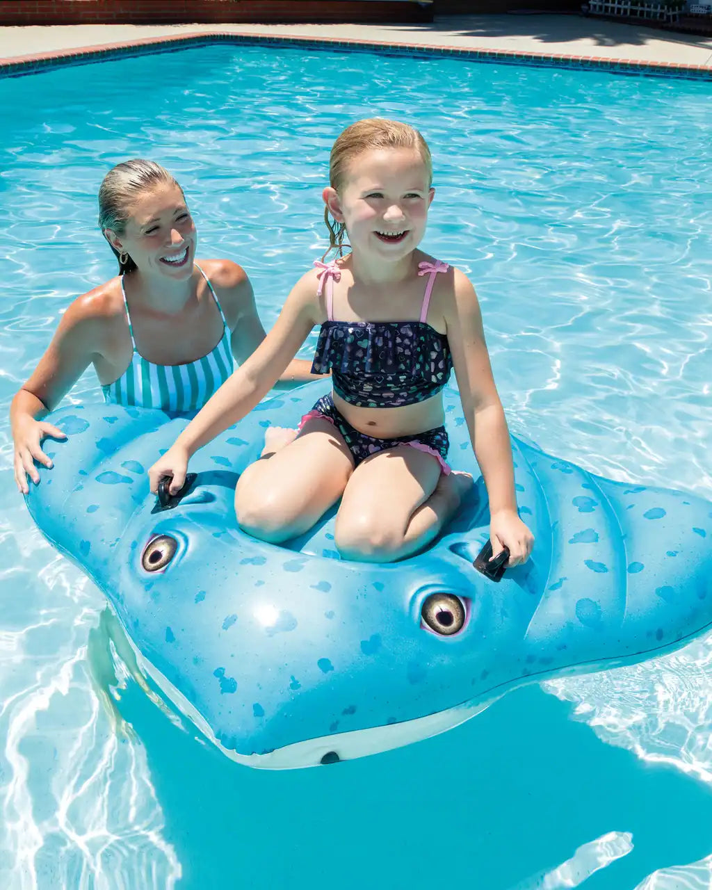 Intex Stingray Ride-On Inflatable Pool Float for Kids – Majestic Sea Animal Design with Safety Handles & Repair Patch – Approx. 150 x 117 cm, Ages 3+ - Damoo
