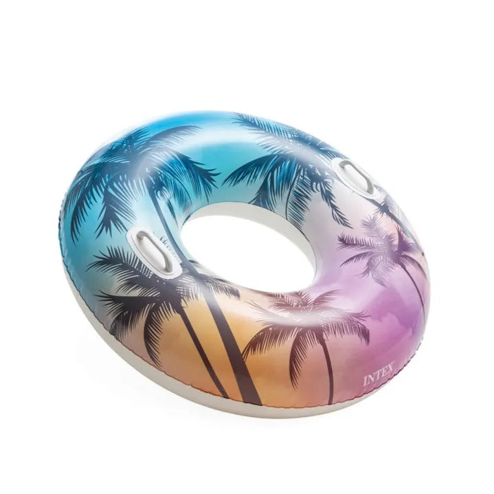 Intex Summer Dreams Inflatable Pool Swim Tubes – Tropical Design Float Ring | 96.5 cm Diameter | With Grab Handles | Age 9+ - Damoo