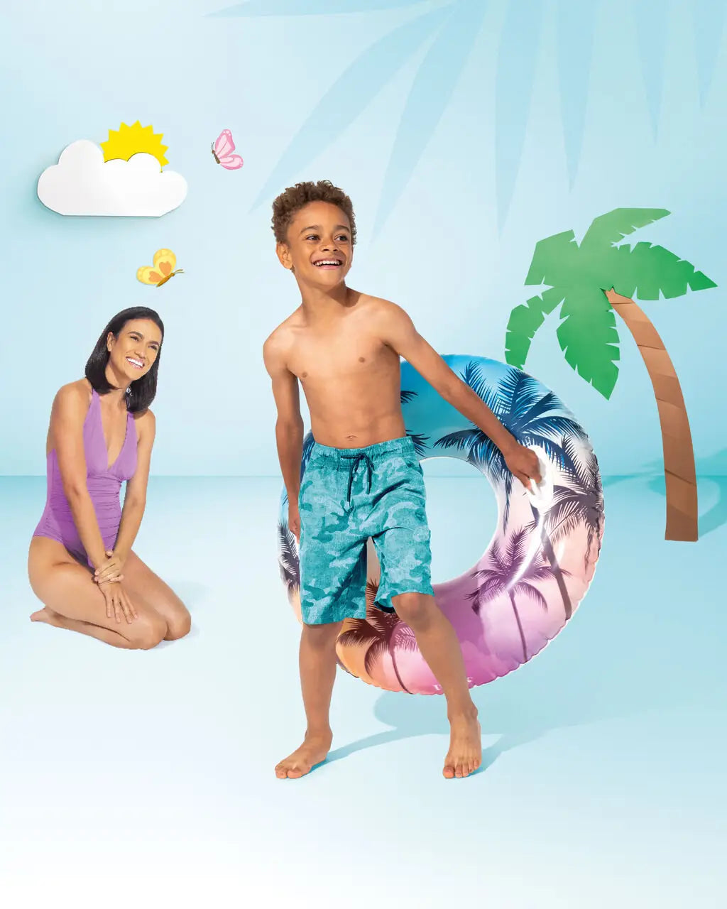 Intex Summer Dreams Inflatable Pool Swim Tubes – Tropical Design Float Ring | 96.5 cm Diameter | With Grab Handles | Age 9+ - Damoo