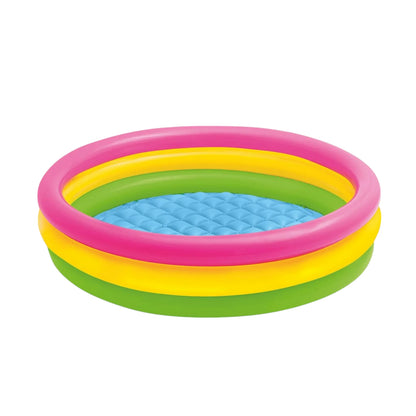 INTEX Sunset Glow Inflatable Kiddie Pool – 114 x 25 cm, Soft Floor, Colorful 3-Ring Baby Pool - Damoo