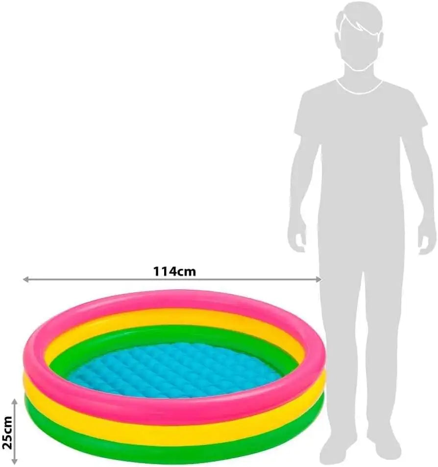INTEX Sunset Glow Inflatable Kiddie Pool – 114 x 25 cm, Soft Floor, Colorful 3-Ring Baby Pool - Damoo