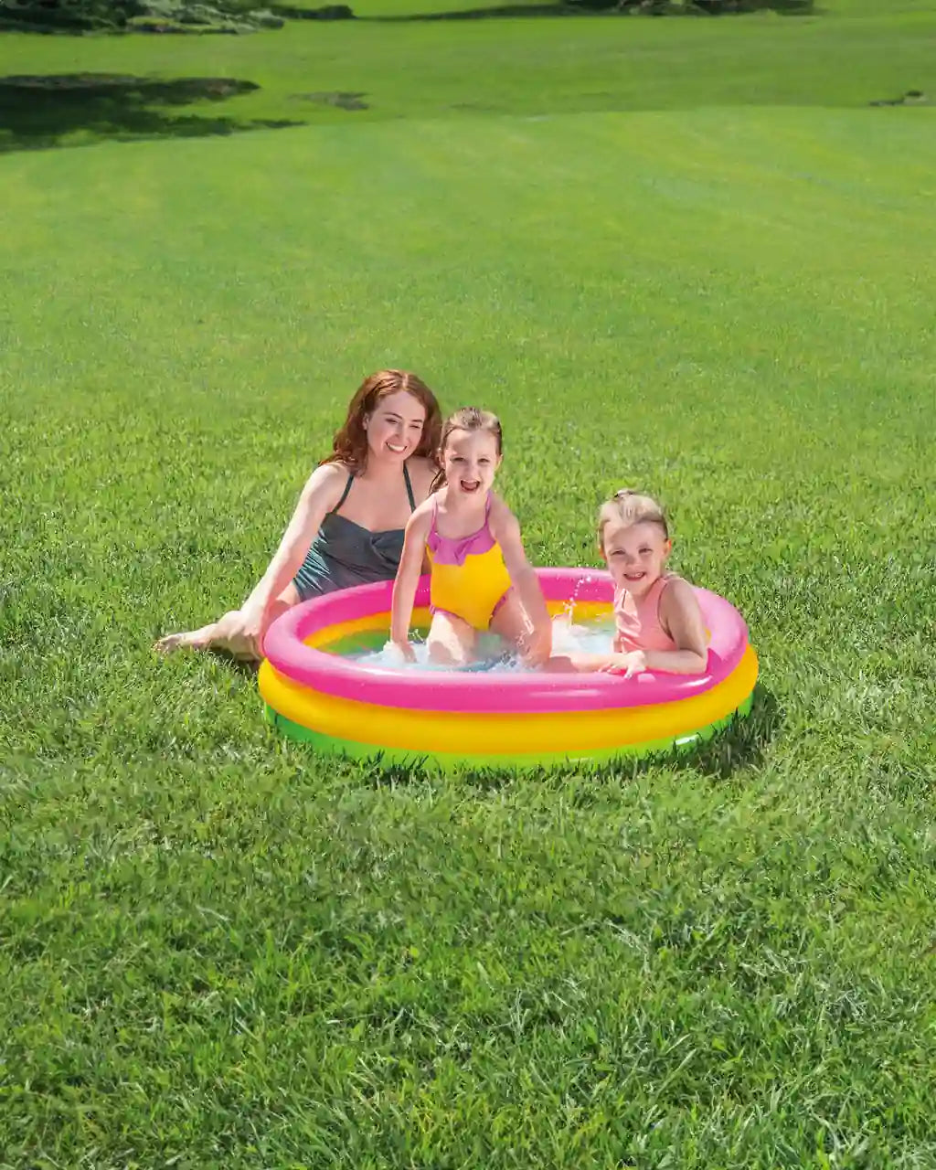 INTEX Sunset Glow Inflatable Kiddie Pool – 114 x 25 cm, Soft Floor, Colorful 3-Ring Baby Pool - Damoo