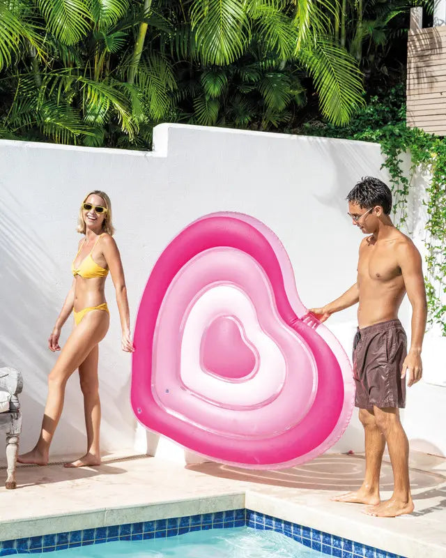 Intex Sweetheart Heart-Shaped Inflatable Pool Float for Adults – Romantic Pink Design with Dual Air Chambers & Repair Patch – Approx. 160 x 142 cm - Damoo