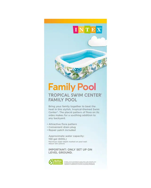 Intex Swim Center Tropical Inflatable Pool – 229cm x 152cm x 48cm, 600L Capacity with Drain Plug, Ages 3+ - Damoo