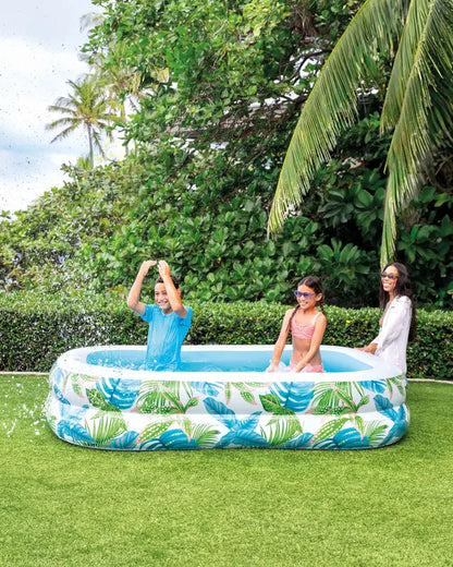 Intex Swim Center Tropical Inflatable Pool – 229cm x 152cm x 48cm, 600L Capacity with Drain Plug, Ages 3+ - Damoo