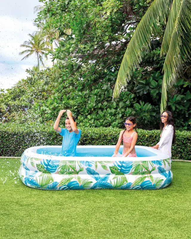 Intex Swim Center Tropical Inflatable Pool – 229cm x 152cm x 48cm, 600L Capacity with Drain Plug, Ages 3+ - Damoo