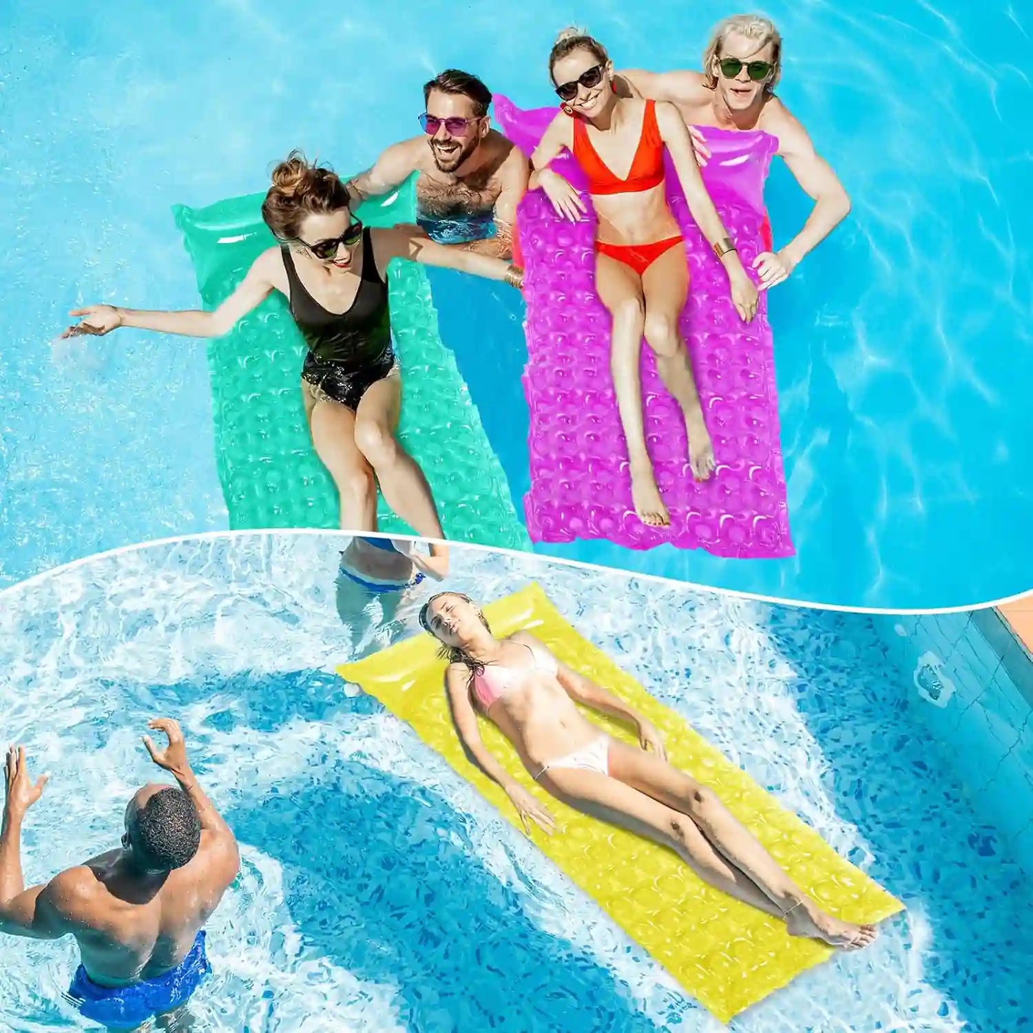 INTEX Tote-N-Float Wave Inflatable Pool Lounger with Built-In Pillow – 229 x 86 cm - Damoo