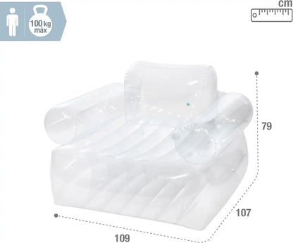 INTEX Transparent Inflatable Armchair – Air Lounge Chair with Armrests, Durable PVC Build, Compact & Portable, 109×107×79cm - Damoo