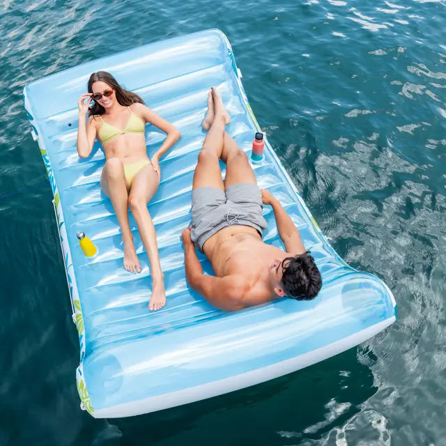 INTEX Tropical Canopy Inflatable Lounge Float – Removable Sunshade, Cup Holders, Extra Thick Vinyl & Rope Handles, 224 x 150 x 163 cm, 200 kg Capacity, For Adults - Damoo