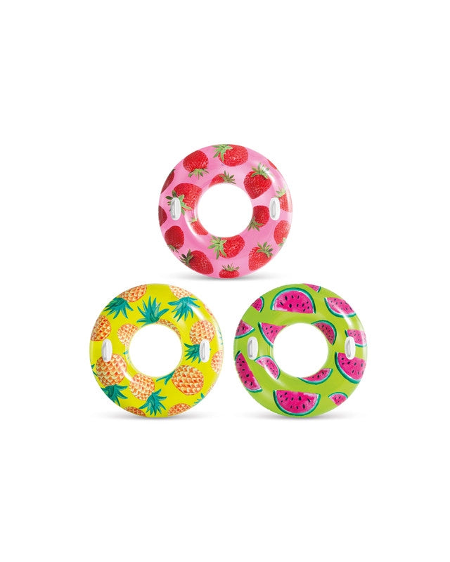 Intex Tropical Fruit Inflatable Swim Tubes – Assorted Pool Floats with Handles – 107 cm for Ages 9+ - Damoo