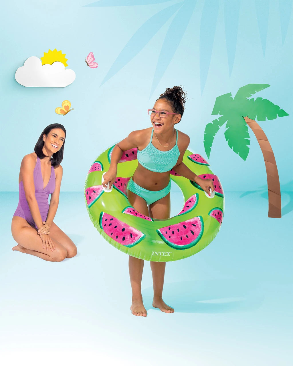 Intex Tropical Fruit Inflatable Swim Tubes – Assorted Pool Floats with Handles – 107 cm for Ages 9+ - Damoo