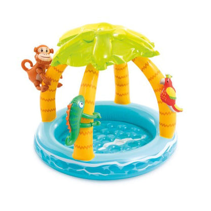 Intex Tropical Island Inflatable Kiddie Pool – Jungle-Themed Baby Pool with Palm Tree Shade & Detachable Animal Toys – 102 x 86 cm for Ages 1–3 - Damoo