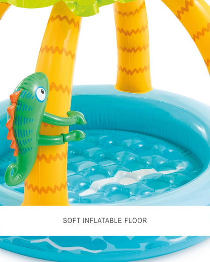 Intex Tropical Island Inflatable Kiddie Pool – Jungle-Themed Baby Pool with Palm Tree Shade & Detachable Animal Toys – 102 x 86 cm for Ages 1–3 - Damoo