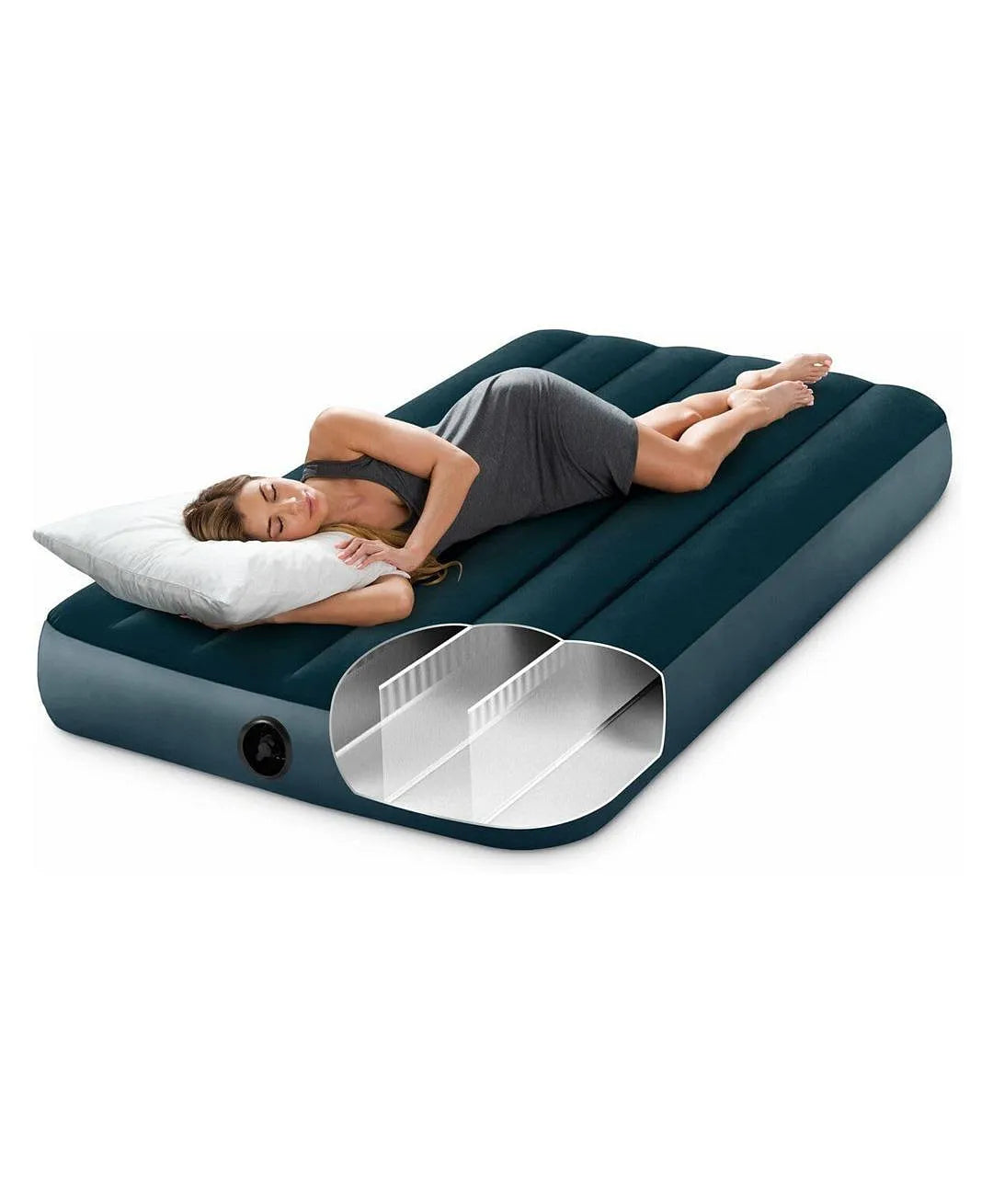 INTEX Twin Dura-Beam Air Mattress – Midnight Green | Inflatable Camping Bed with Velvet Top, Puncture-Resistant PVC, 191x97x25cm - Damoo